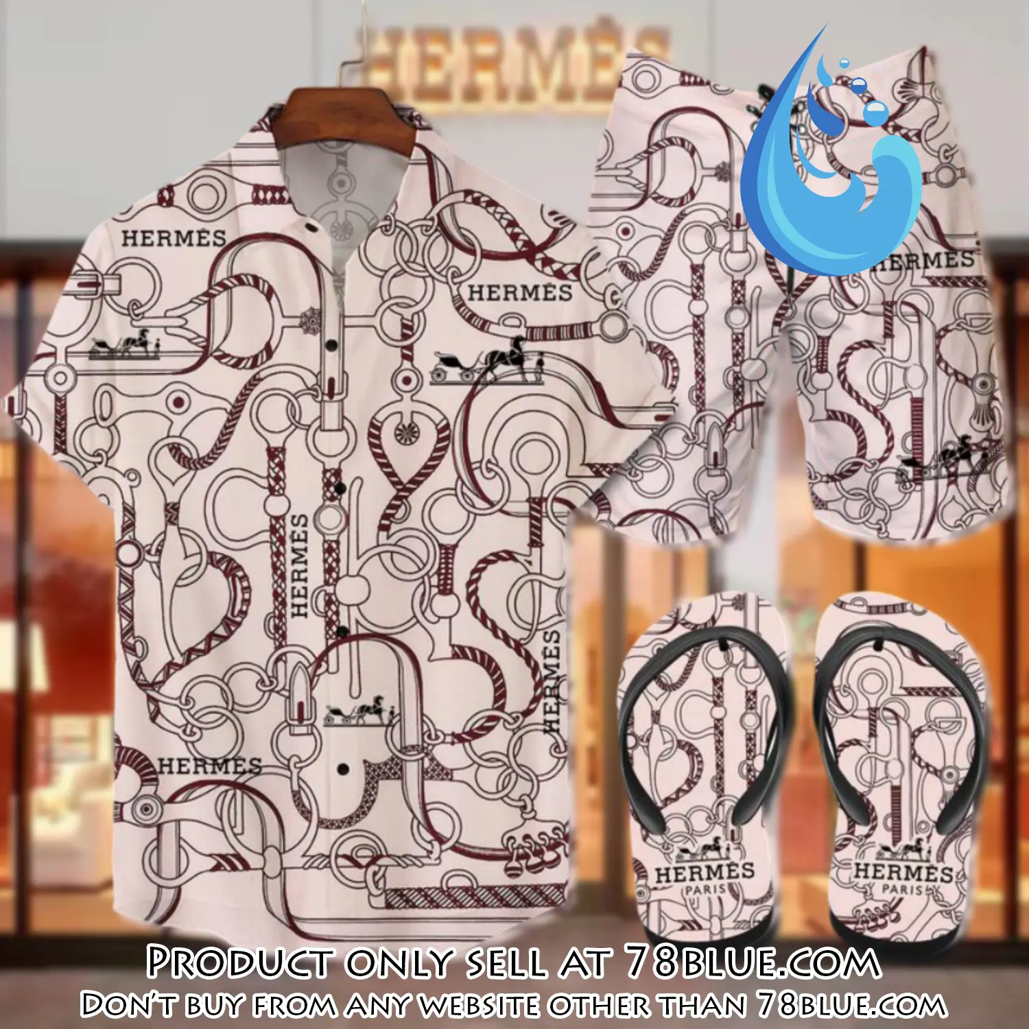 Hermes flip flops and combo hawaii shirt shorts luxury brand summer outfit hsf084 78b1117514